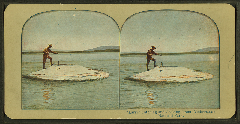 File:"Larry" Catching and Cooking Trout, Yellowstone National Park, from Robert N. Dennis collection of stereoscopic views 2.png