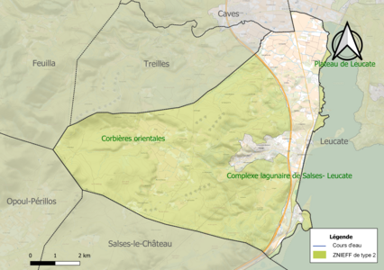 Carte des ZNIEFF de type 2 sur la commune.