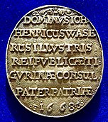 Johann Heinrich Waser 1668 frente e verso da medalha de Conrad Meyer