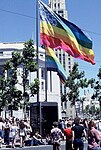 The original rainbow flag above UN Plaza for the 1978 Gay Freedom Day Parade