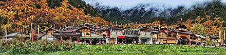 Panorama of Shuzheng Village, the busiest Tibetan village in the valley