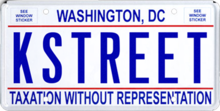 A KSTREET license plate from Washington, D.C. 2003 Washington DC KSTREET Vanity License Plate.png