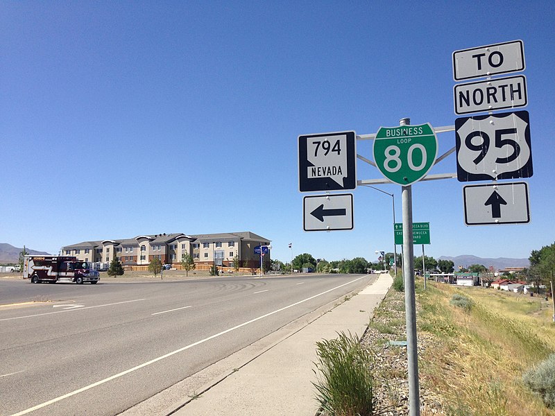 File:2014-06-12 10 05 05 View west along Nevada State Route 289 (East Second Street) at the intersection with Nevada State Route 794 (East Winnemucca Boulevard) in Winnemucca, Nevada.JPG