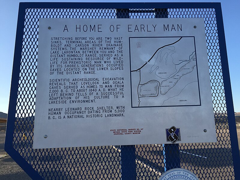 File:2015-04-02 18 27 46 "A Home of Early Man" historical marker at the junction of Interstate 80 and U.S. Route 95 in the Forty Mile Desert of Churchill County, Nevada.jpg