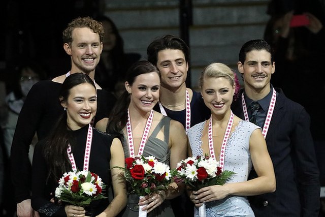 The ice dance podium at the 2016 Skate Canada International