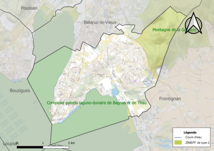 Carte des ZNIEFF de type 2 sur la commune.