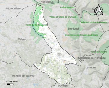 Carte de la ZNIEFF de type 1 sur la commune.