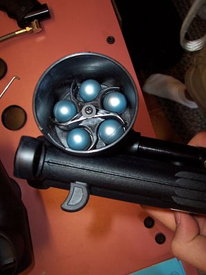 photo showing the unique Cyclone Feed System of the Tippmann A-5 paintball marker A-5 Cyclone.jpg