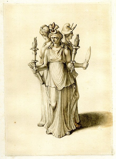 Early nineteenth-century drawing depicting a statuette of a triple-bodied Hecate