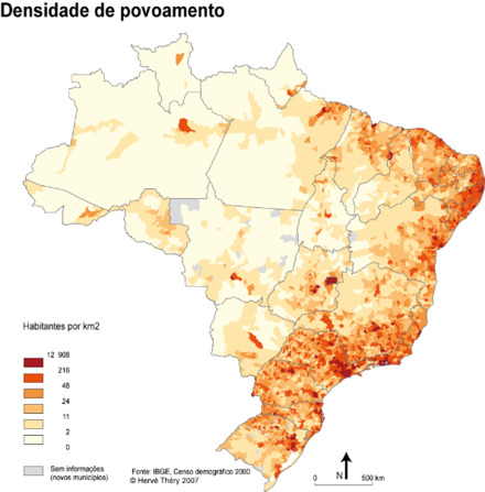 Population density of Brazilian municipalities
