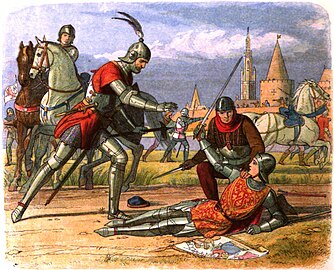 La capture de Jeanne d'Arc représentée dans une gravure britannique ornant l'ouvrage A Chronicle of England: B.C. 55 – A.D. 1485 (Londres, 1864).