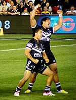 Issac Luke and Adam Blair performing the Haka for New Zealand. Adam Blair and Issac Luke 2008.jpg