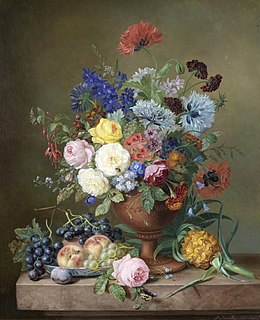 Adriana van Ravenswaay A vase of mixed flowers and fruit on a marble ledge.jpg