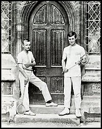 R. P. Keigwin (right) with AEJ Collins the college's rackets team at Clifton College c. 1902 Aejcollins rpkeigwin lr.jpg