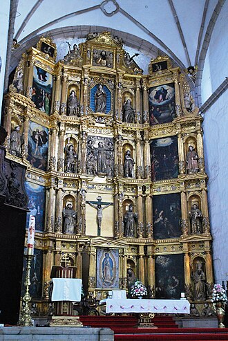 16th-century main altar inside the church AltarSanBernadinoXochi2.JPG