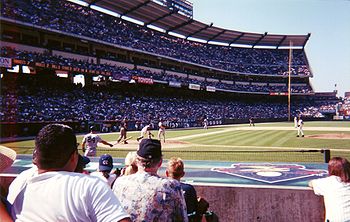 The Anaheim Angels hosting the season's eventual American League Champions New York Yankees in August 2001 at Edison Field.