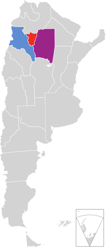 Argentina showing the three provinces that formed the republic: Santiago del Estero (east), Tucumán (center) and Catamarca (west)