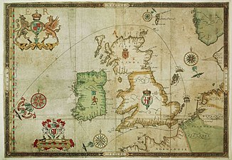 Trajet de l'Invincible Armada autour des îles Britanniques en 1588, Expeditionis Hispanorum in Angliam vera descriptio anno domini MDLXXXVIII based on Lord Howard, 1590.