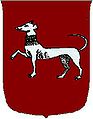 Vorbeifahrender silberner Windhund (Wappen von Guillaume Fouquet de la Varenne)