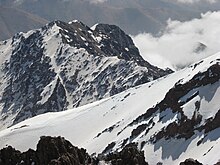 Toubkal, the highest peak in Northwest Africa, at 4,167 m (13,671 ft) Atlas Mountains snow cover.jpg