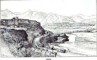 Attock Fort, whose capture by the Sikh Empire lead to the Battle of Attock Attock - Picturesque India a handbook for European travellers - William Sproston Caine -pg 246.jpg