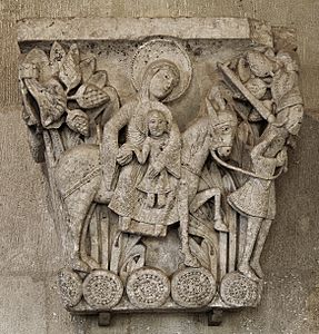 La Fuite en Égypte, cathédrale Saint-Lazare d'Autun, XIIIe siècle.