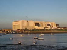 The 25,000 m (270,000 sq ft) Devonshire Dock Hall indoor shipbuilding complex BAE Systems from Walney.jpg