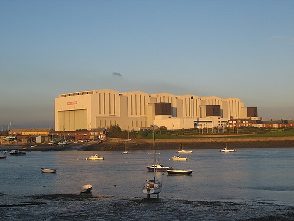 The 25,000 m2 (270,000 sq ft) Devonshire Dock Hall indoor shipbuilding complex