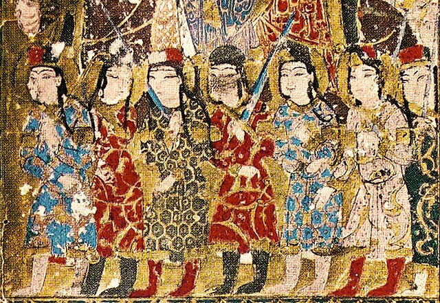 Zengid soldiers armed with long swords and wearing the aqbiya turkiyya coat, tiraz armbands, boots and sharbush hat, at the time of the atabegate of B