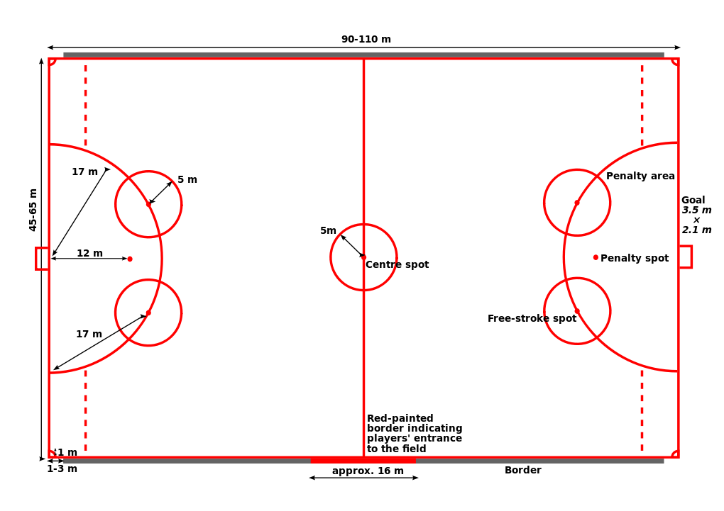 Standard field measurements for a bandy rink.