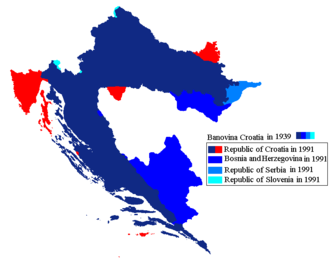 Territory of the Banovina Croatia compared to present-day Croatia and neighbouring states. Banovina.png