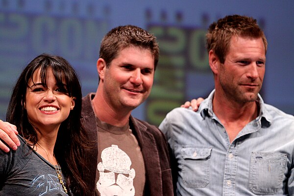 From left to right, Rodriguez, Jonathan Liebesman and Aaron Eckhart at the 2010 San Diego Comic-Con International