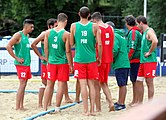 Deutsch: Beachhandball Europameisterschaften 2019 (Beach handball Euro); Tag 3: 4. Juli 2019 – Männer, Platzierungsrunde Gruppe IV, Rumänien-Portugal 2:0 (15:14, 25:24) English: Beach handball Euro; Day 3: 4 July 2019 – Men Consolation Round Group IV – Romania-Portugal 2:0 (15:14, 25:24)