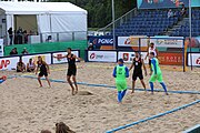 Deutsch: Beachhandball Europameisterschaften 2019 (Beach handball Euro); Tag 3: 4. Juli 2019 – Männer, Platzierungsrunde Gruppe III, Slowenien-Türkei 0:2 (18:18, 22:23) English: Beach handball Euro; Day 3: 4 July 2019 – Men Consolation Round Group III – Slovenia-Turkey 0:2 (18:18, 22:23)