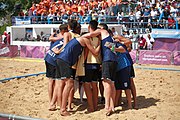 Deutsch: Beachhandball bei den Olympischen Jugendspielen 2018; Tag 7, 13. Oktober 2018; Jungen, Spiel um Platz Drei– Argentinien-Kroatien 2:0 English: Beach handball at the 2018 Summer Youth Olympics at 13 October 2018 – Boys Bronze Medal Match – Argentina-Croatia 2:0