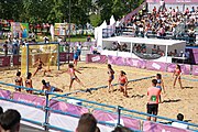 Deutsch: Beachhandball bei den Olympischen Jugendspielen 2018; Tag 3, 9. Oktober 2018; Mädchen, Vorrunde, Gruppe A - Chinese Taipei (Taiwan)-Mauritius 2:0 English: Beach handball at the 2018 Summer Youth Olympics at 9 October 2018 – Girls Preliminary Round Group A‎ – Chinese Taipei-Mauritius 2:0