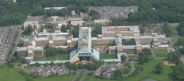 An aerial photo of Bell Labs' headquarters in Murray Hill, New Jersey in 2012