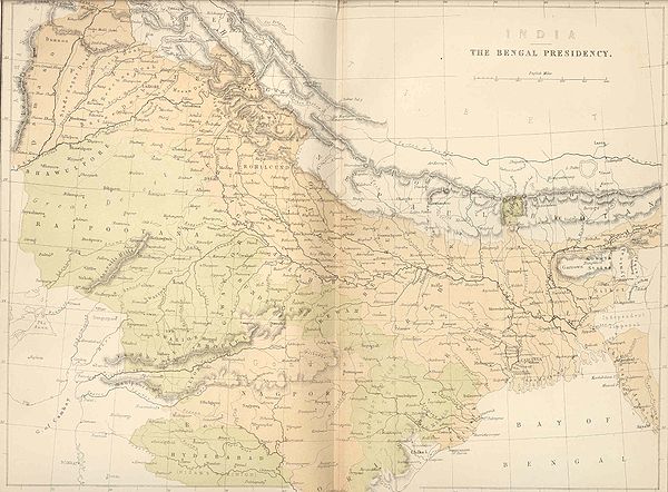 The Bengal Presidency at its greatest extent in 1858