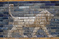 Roaring and striding lion from the Throne Room of Nebuchadnezzar II, 6th century BC, from Babylon, Iraq