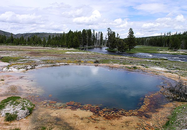 Black Opal Spring in Yellowstone National Park in the United States. Yellowstone, the world's second official protected area (after Mongolia's Bogd Kh