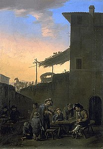 Buveurs devant une auberge italienne, Johannes Lingelbach, musée des Beaux-Arts de Bordeaux