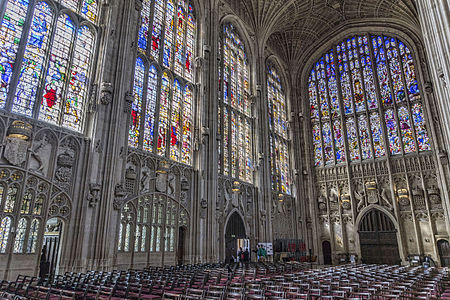 Windows of King's College Chapel, Cambridge (1446–1451) fill almost all the wall space.