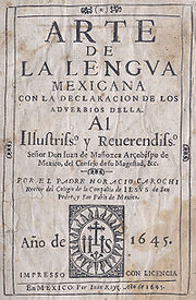 Cover of Arte de la Lengua mexicana by Carochi. Carochi.jpg