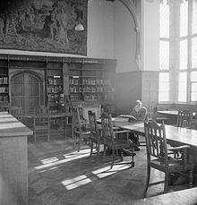 Pupils work in the library at Ampleforth in 1943 Catholic Public School- Everyday Life at Ampleforth College, York, England, UK, 1943 D17351.jpg
