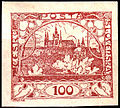 Červená poštovní známka s motivem Hradčan