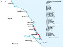 A list of villages and towns lost to coastal erosion on the Yorkshire coast Coastal erosion on the Yorkshire Coast.svg