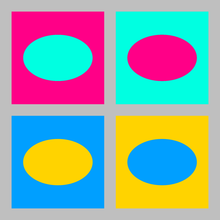Griglia 2x2 con i colori contrari nella teoria del processo dell'avversario che riempie il quadrato o l'ellisse di ciascuna linea.