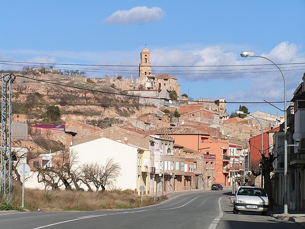 View of Corbera d'Ebre with the ruins of the old town that was destroyed during the Battle of the Ebro and kept as a memorial