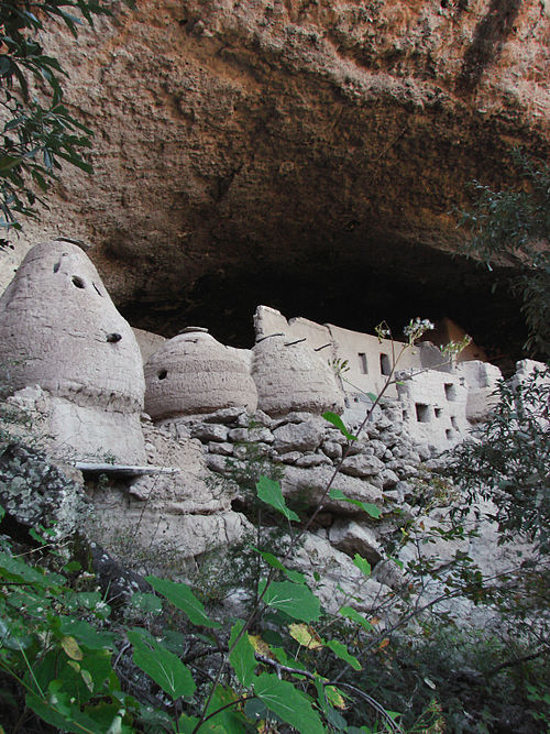 Cliff dwellings at Las Jarillas Cave, part of the Cuarenta Casas archeological site.