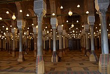 Prayer hall of the Zaytuna Mosque in Tunis, rebuilt by the Aghlabids (completed circa 864) and renovated in later centuries Djamaa Zitouna 17.jpg